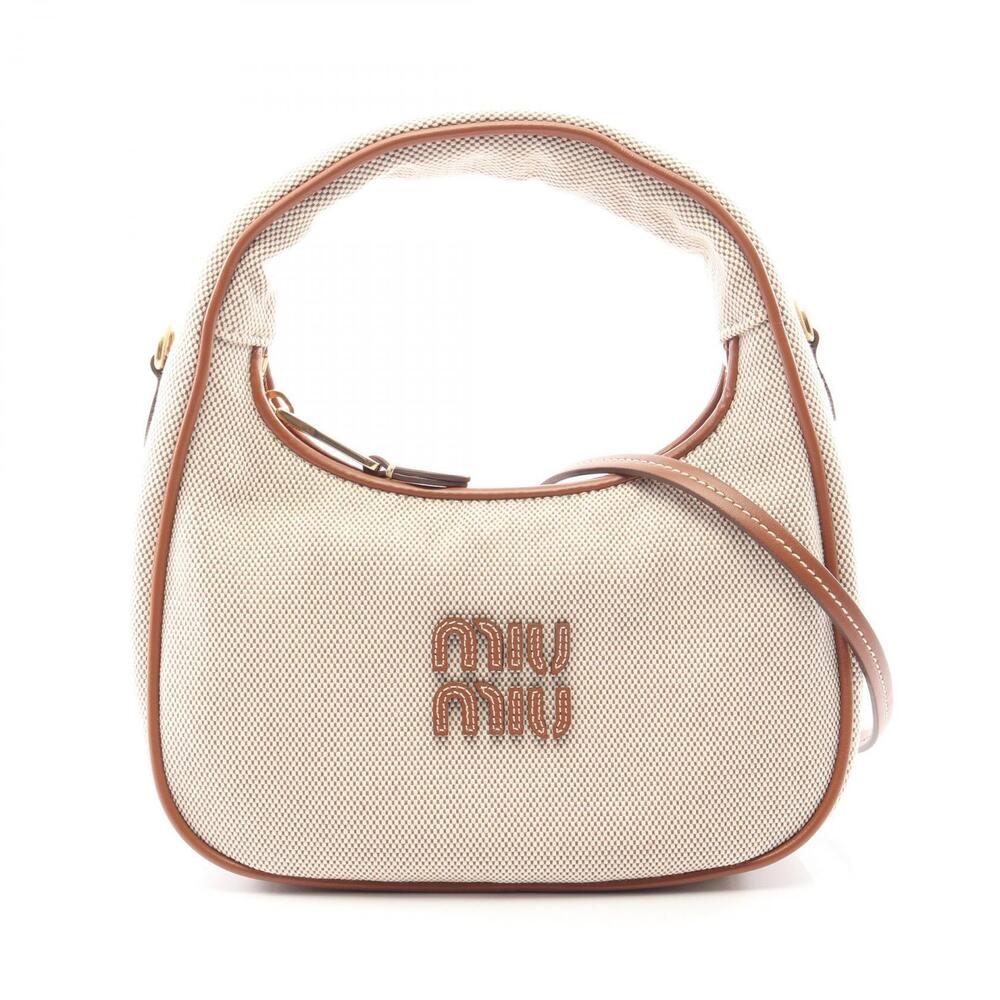 Miu Miu Wonder Handbag Canvas Leather Beige Brown